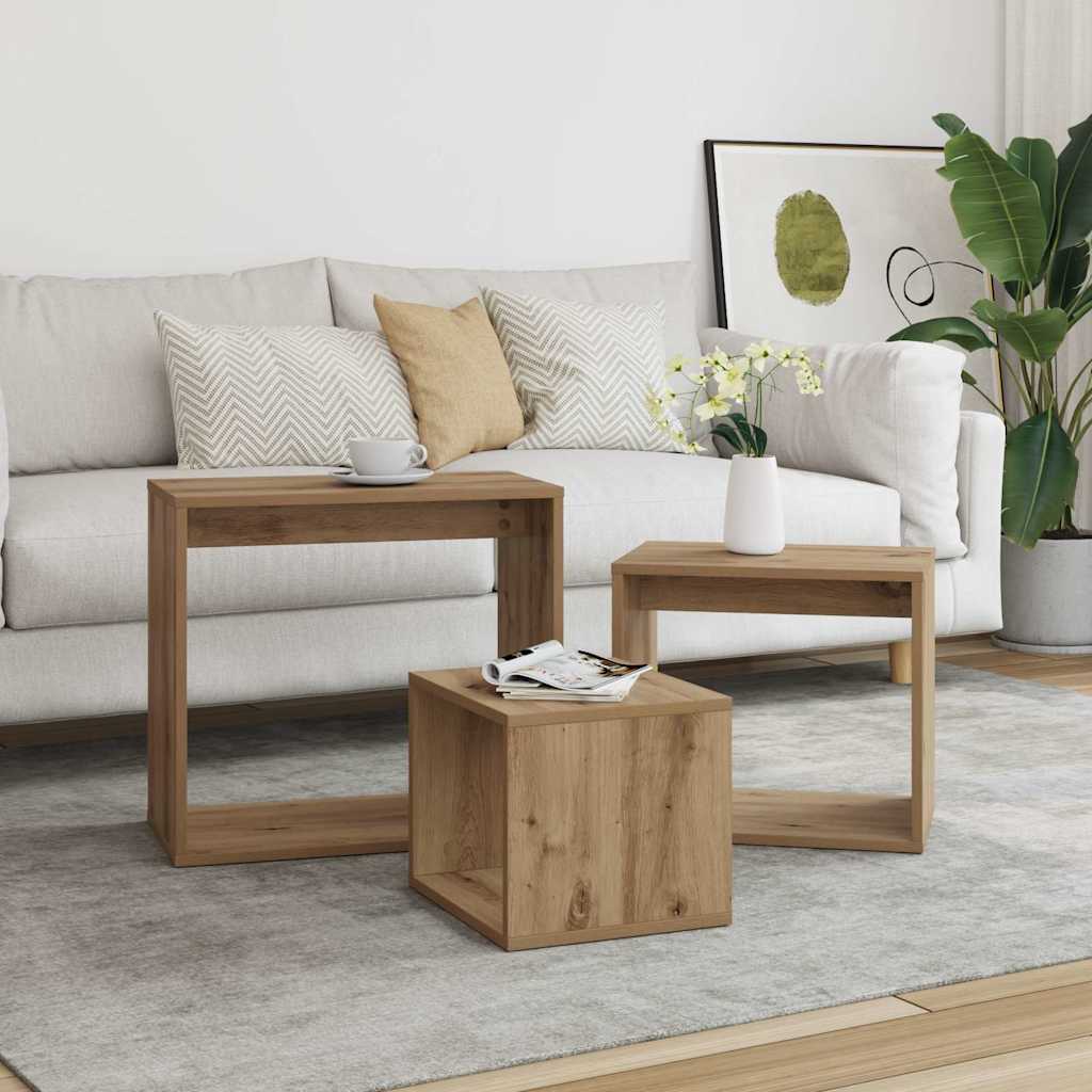 Tables gigognes 3 pcs chêne artisanal bois d'ingénierie - XIOS