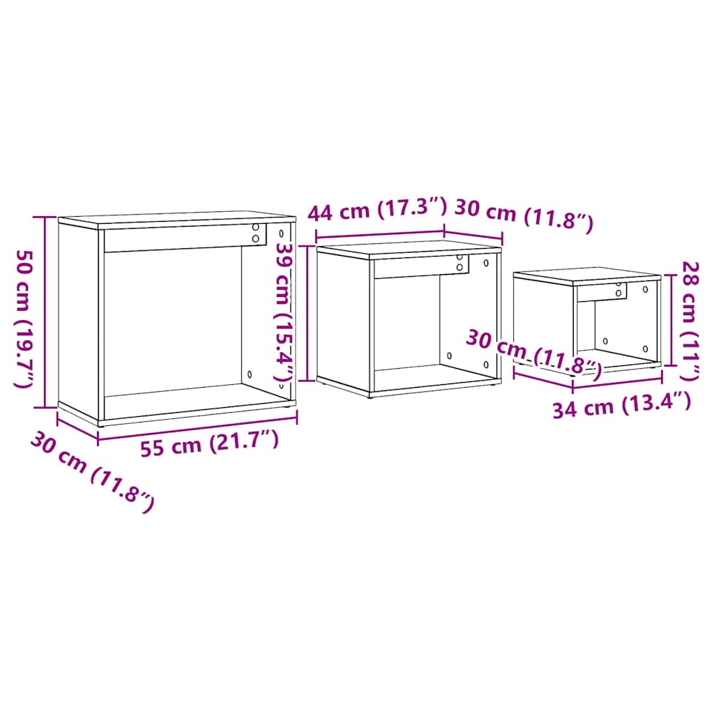 Tables gigognes 3 pcs chêne artisanal bois d'ingénierie - XIOS