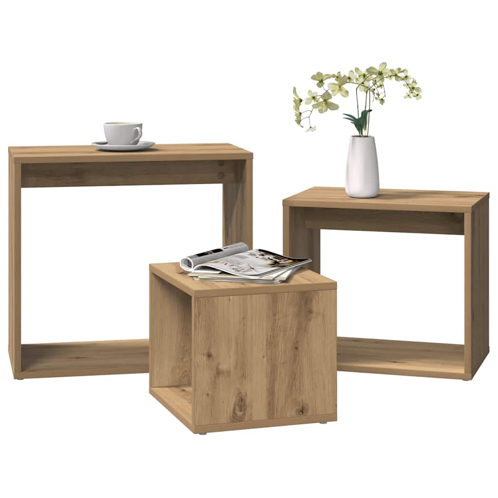 Tables gigognes 3 pcs chêne artisanal bois d'ingénierie - XIOS