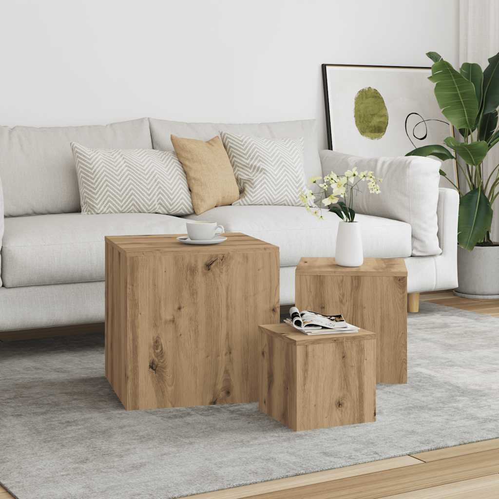 Tables d'appoint 3 pcs chêne artisanal bois d'ingénierie - XIOS