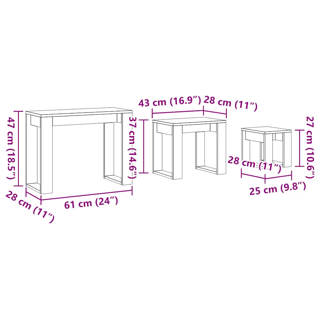 Tables gigognes 3 pcs vieux bois bois d'ingénierie - XIOS
