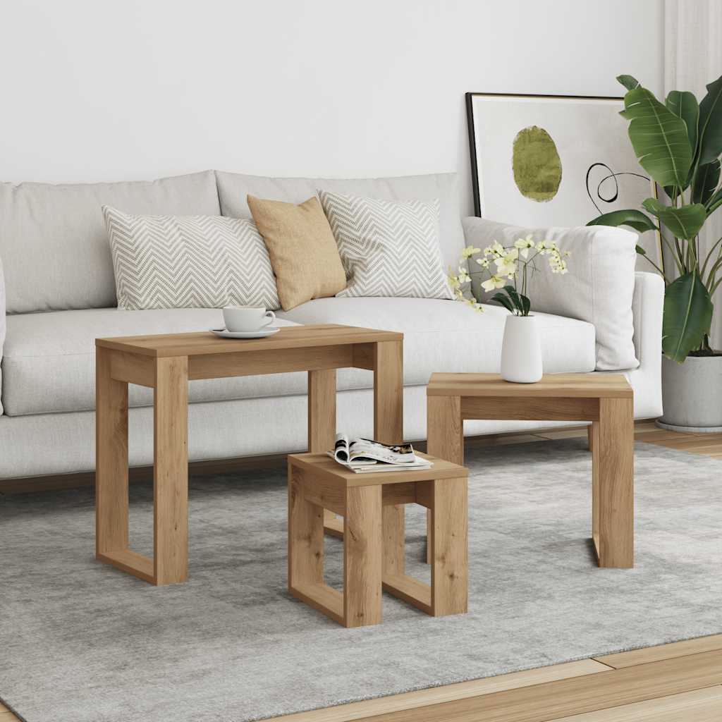 Tables gigognes 3 pcs chêne artisanal bois d'ingénierie - XIOS