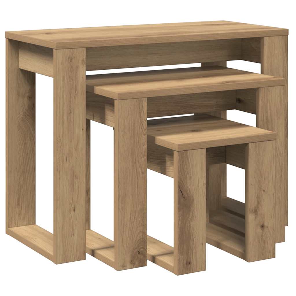 Tables gigognes 3 pcs chêne artisanal bois d'ingénierie - XIOS