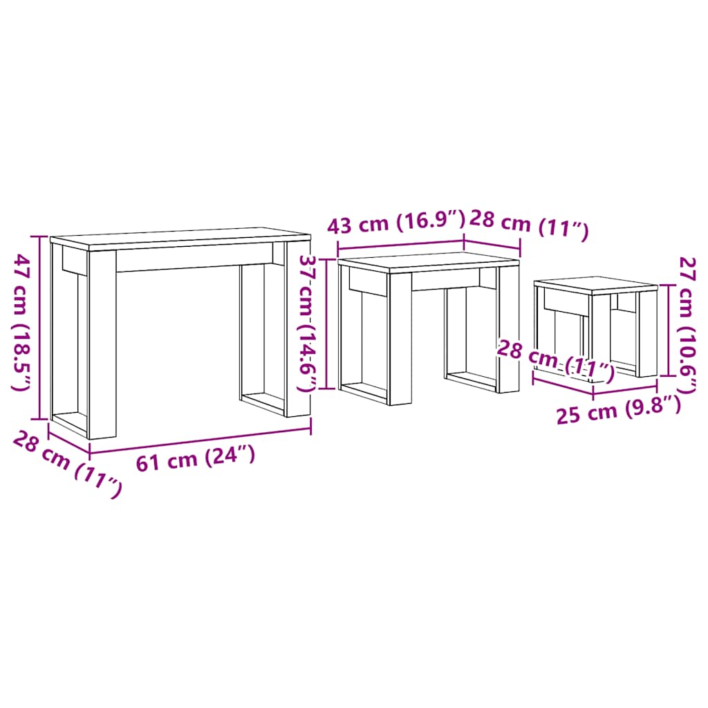 Tables gigognes 3 pcs chêne artisanal bois d'ingénierie - XIOS