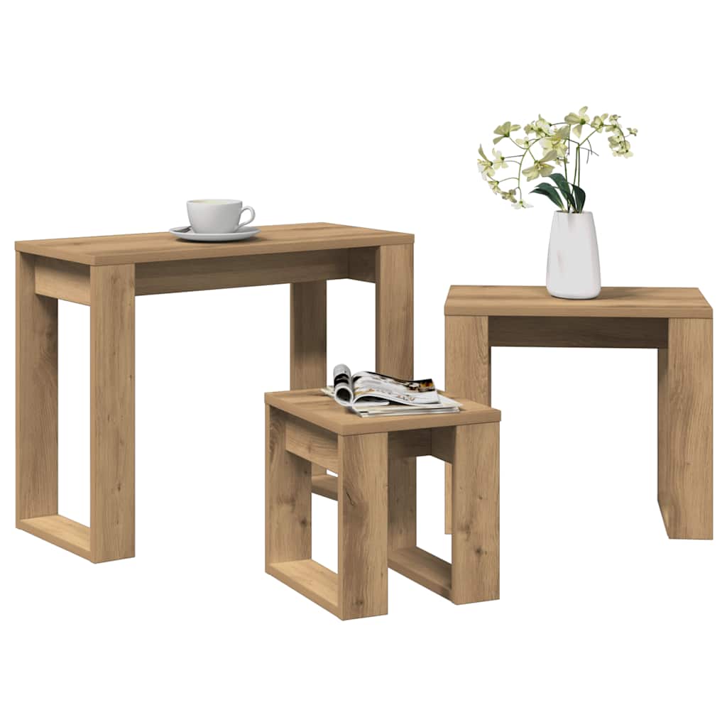 Tables gigognes 3 pcs chêne artisanal bois d'ingénierie - XIOS