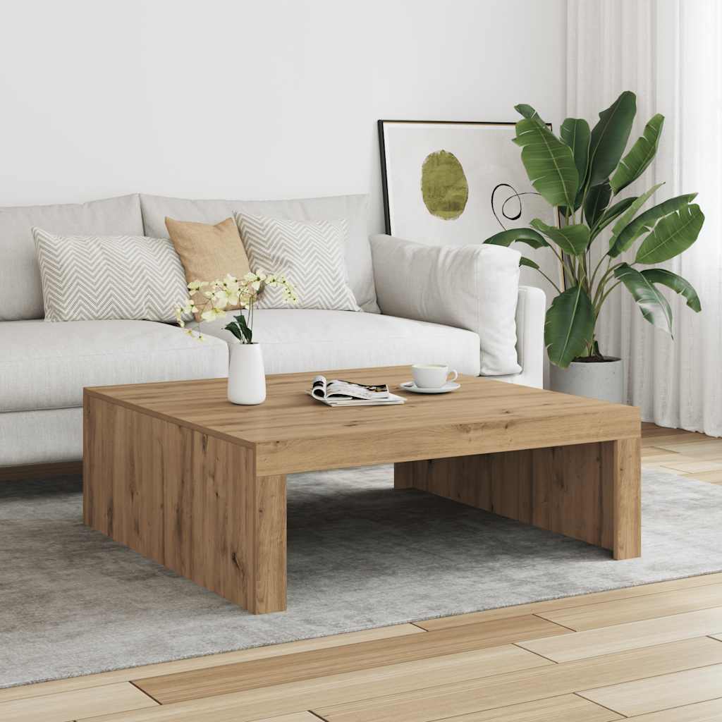 Table basse chêne artisanal 100x100x35 cm bois d'ingénierie - XIOS
