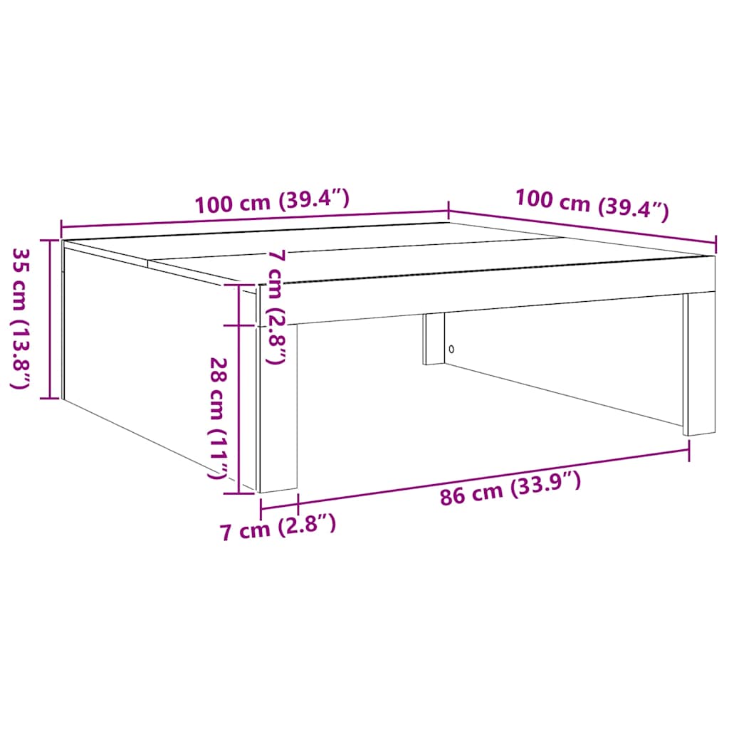 Table basse chêne artisanal 100x100x35 cm bois d'ingénierie - XIOS