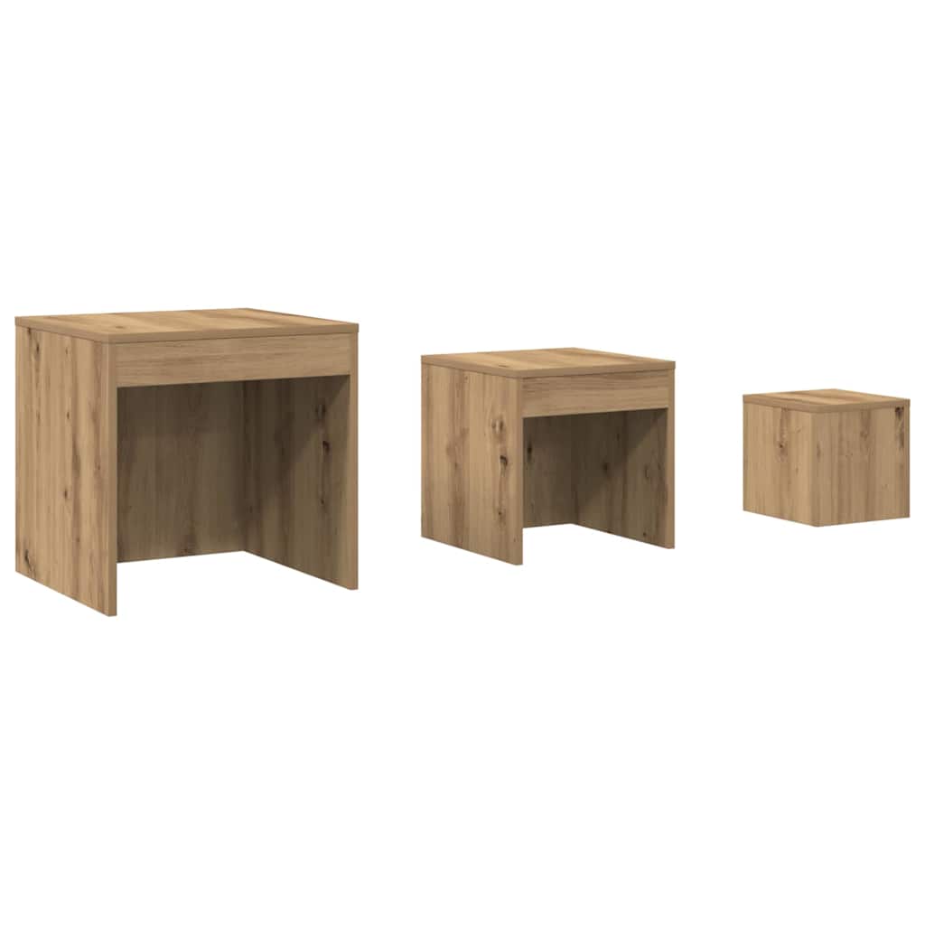 Tables gigognes 3 pcs chêne artisanal bois d'ingénierie - XIOS