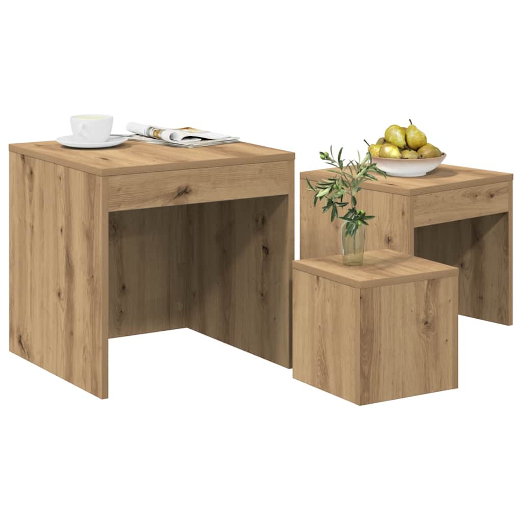 Tables gigognes 3 pcs chêne artisanal bois d'ingénierie - XIOS