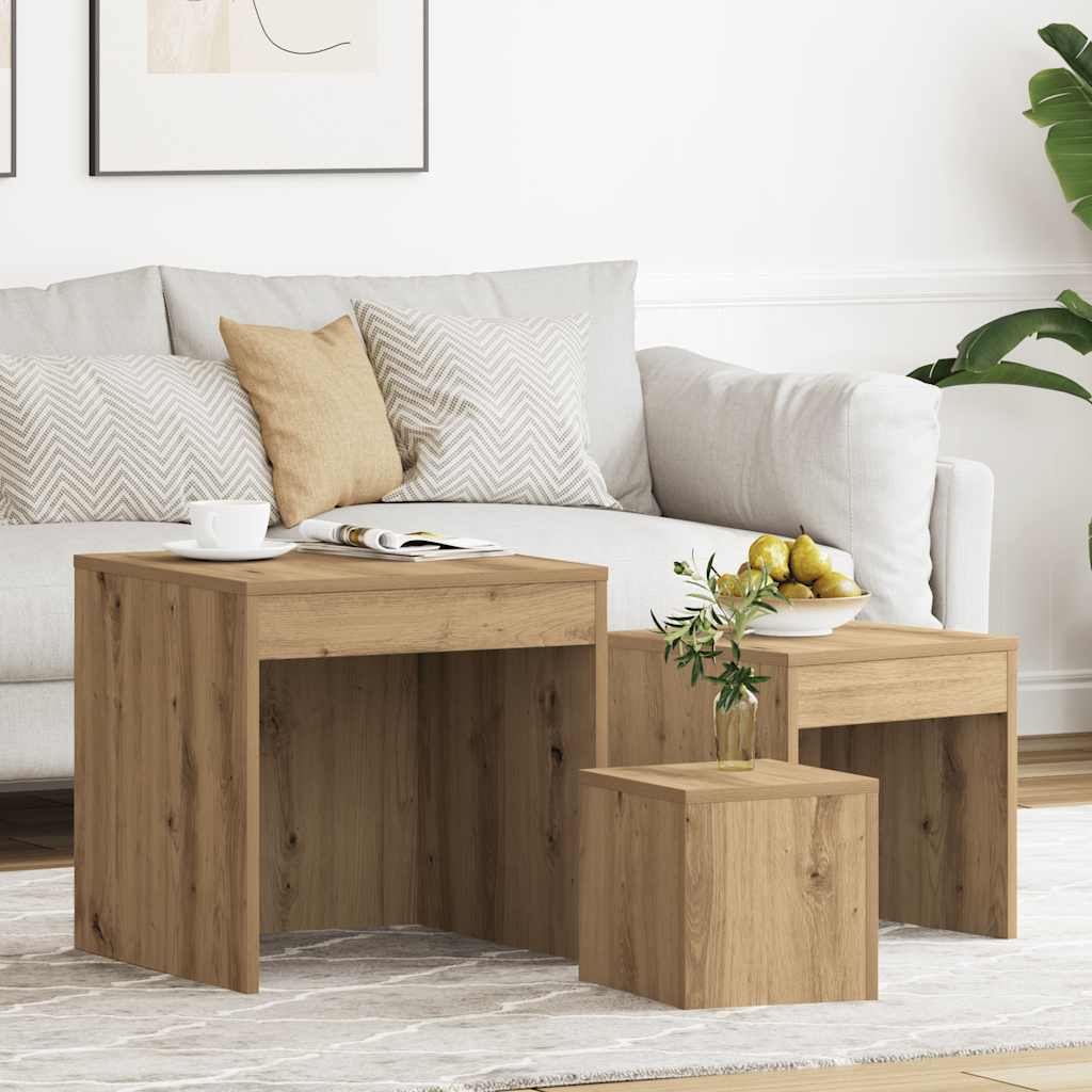 Tables gigognes 3 pcs chêne artisanal bois d'ingénierie - XIOS