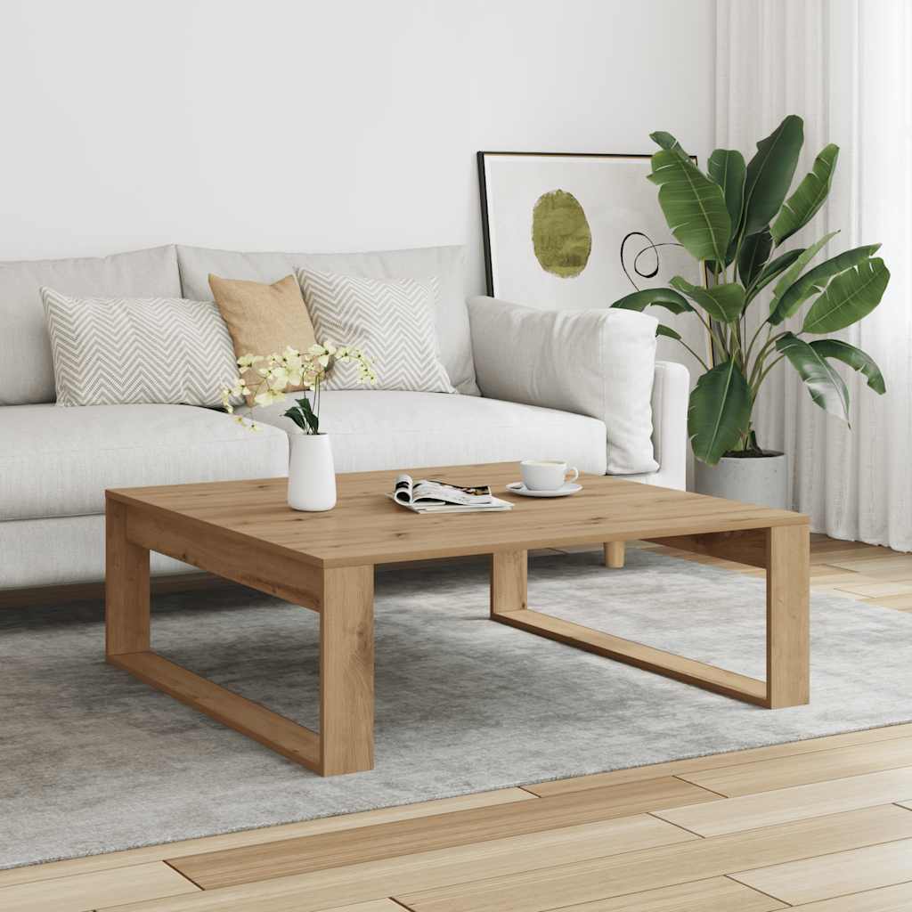 Table basse chêne artisanal 100x100x35 cm bois d'ingénierie