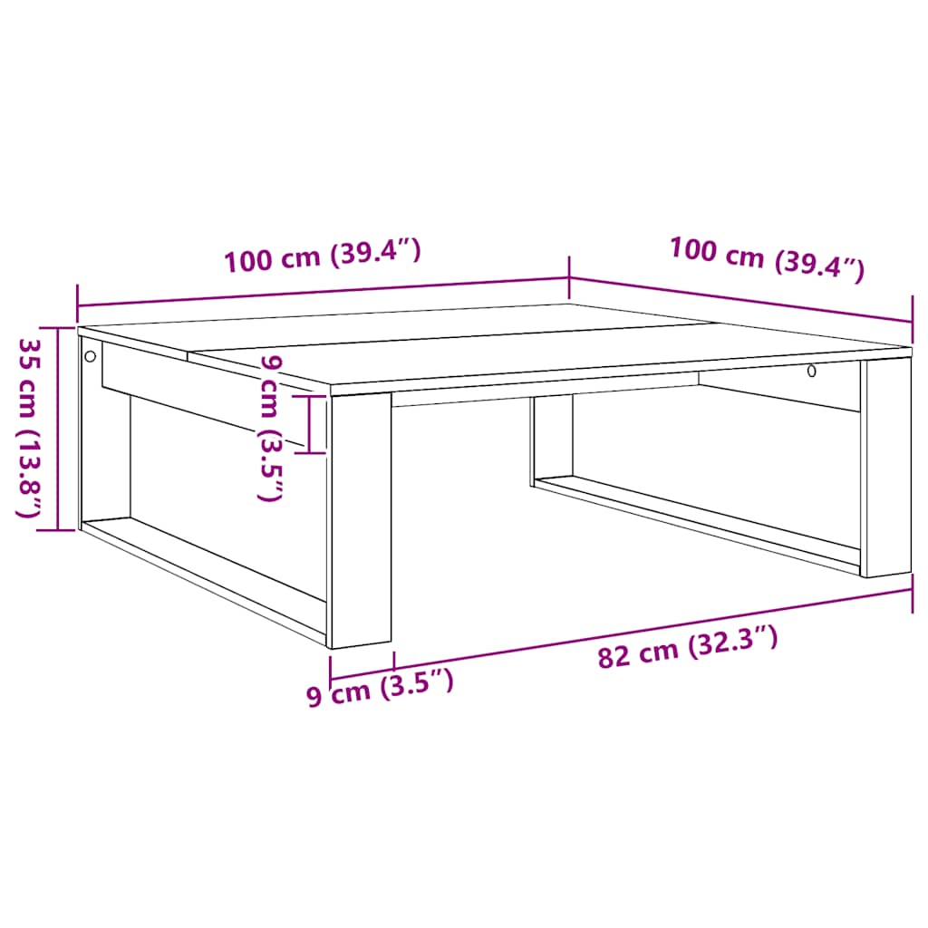 Table basse chêne artisanal 100x100x35 cm bois d'ingénierie