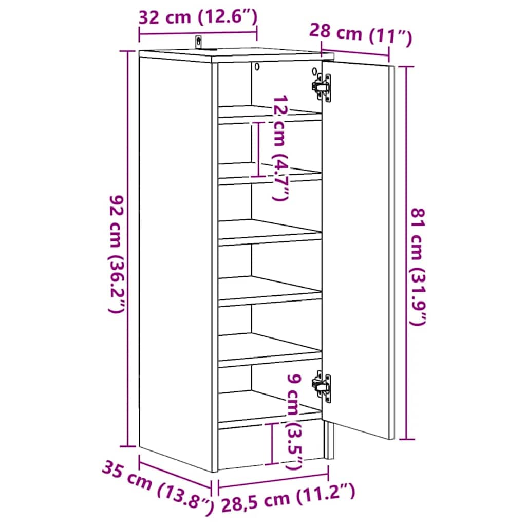Armoire à chaussures vieux bois 32x35x92 cm bois d'ingénierie - XIOS