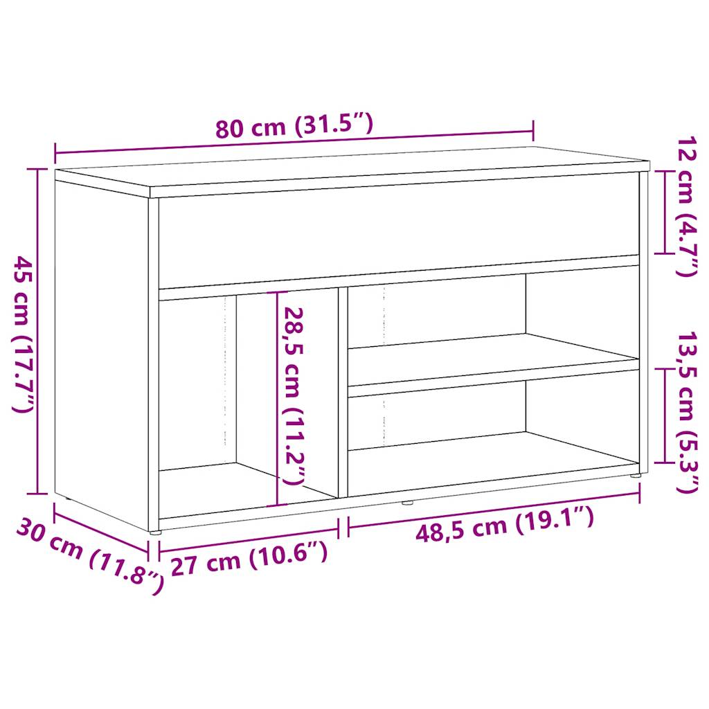 Banc à chaussures chêne artisanal 80x30x45 cm bois d'ingénierie - XIOS