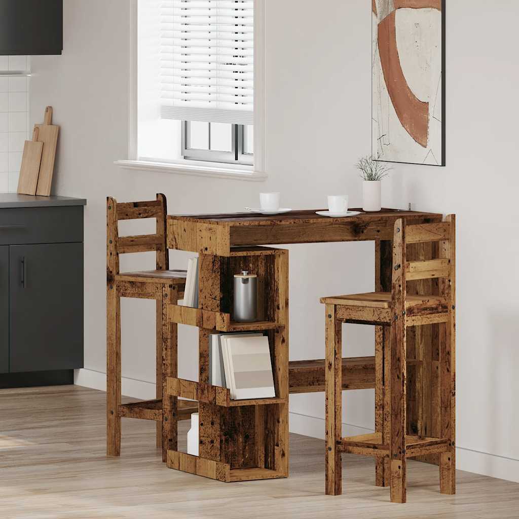Table de bar étagère de rangement vieux bois 100 x 48 x 101,5cm - XIOS