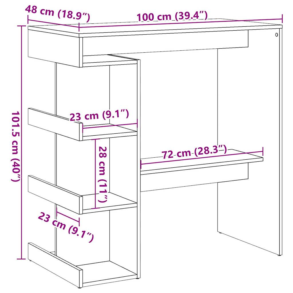 Table de bar étagère de rangement vieux bois 100 x 48 x 101,5cm - XIOS