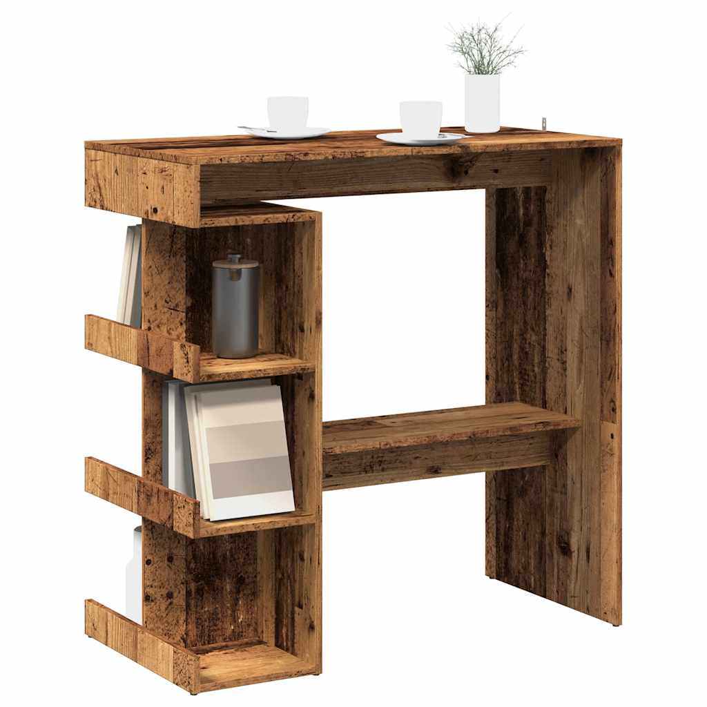 Table de bar étagère de rangement vieux bois 100 x 48 x 101,5cm - XIOS