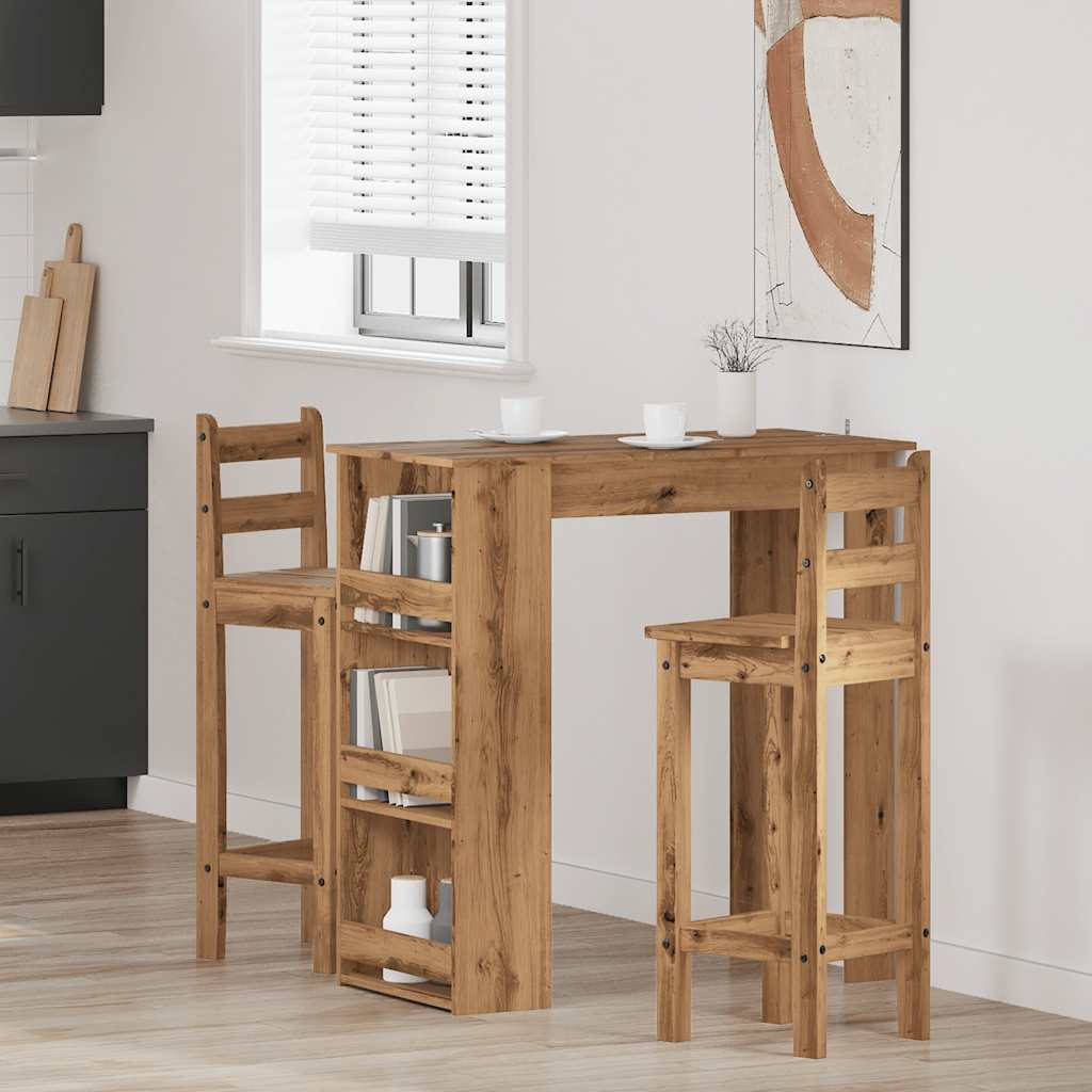 Table de bar avec étagère de rangement chêne artisanal - XIOS