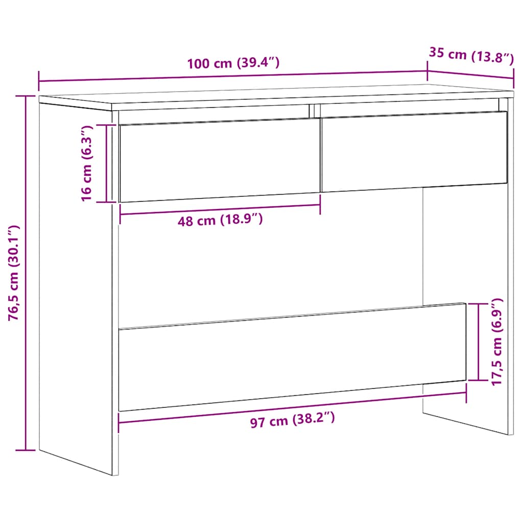 Table console chêne artisanal 100x35x76,5 cm bois d'ingénierie - XIOS