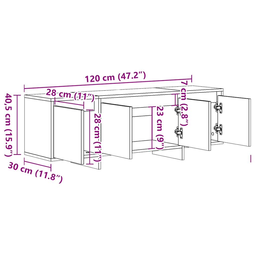 Meuble TV vieux bois 120x30x40,5 cm bois d'ingénierie - XIOS