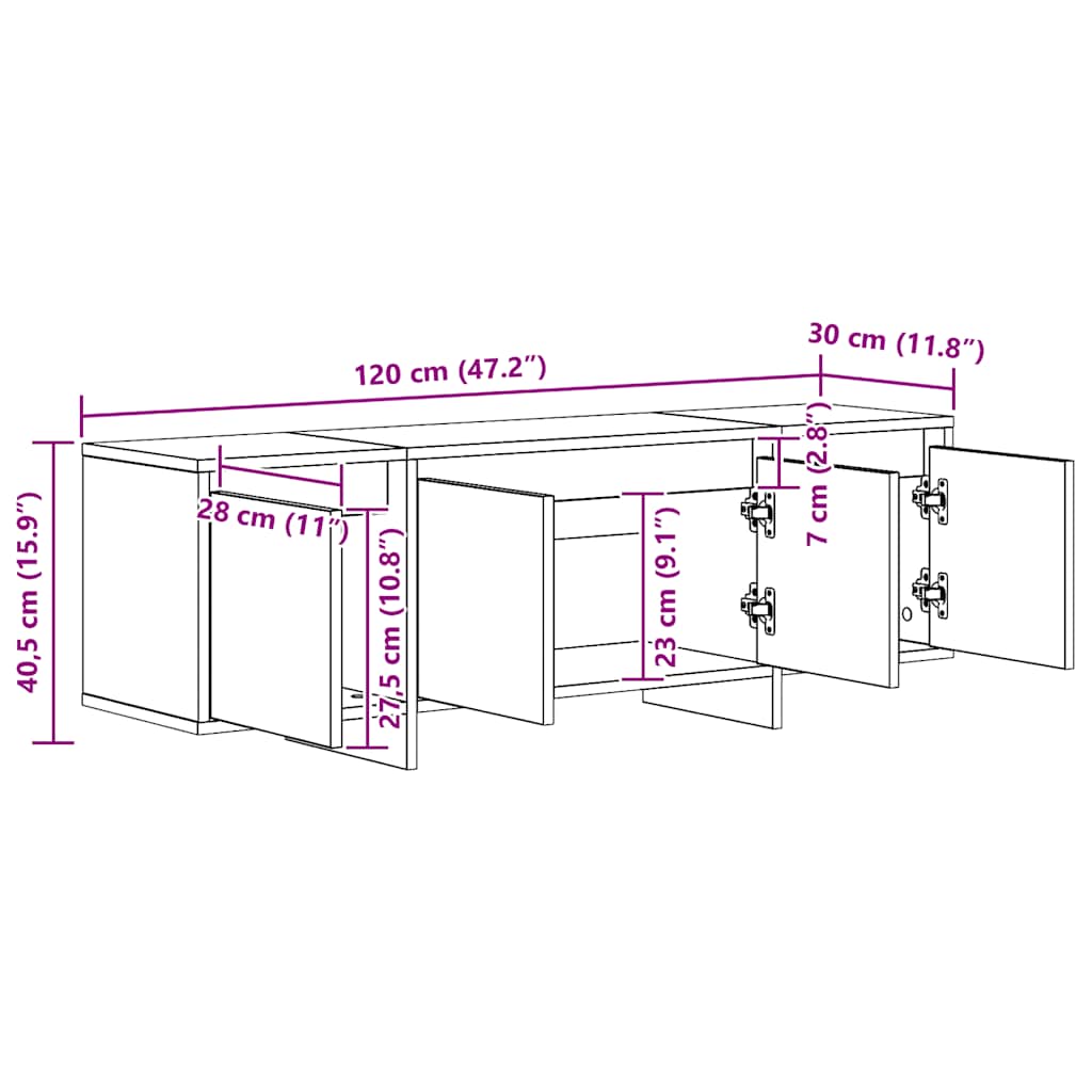 Meuble TV chêne artisanal 120x30x40,5 cm bois d'ingénierie - XIOS