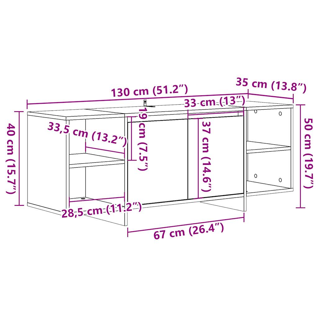 Meuble TV vieux bois 130x35x50 cm bois d'ingénierie - XIOS
