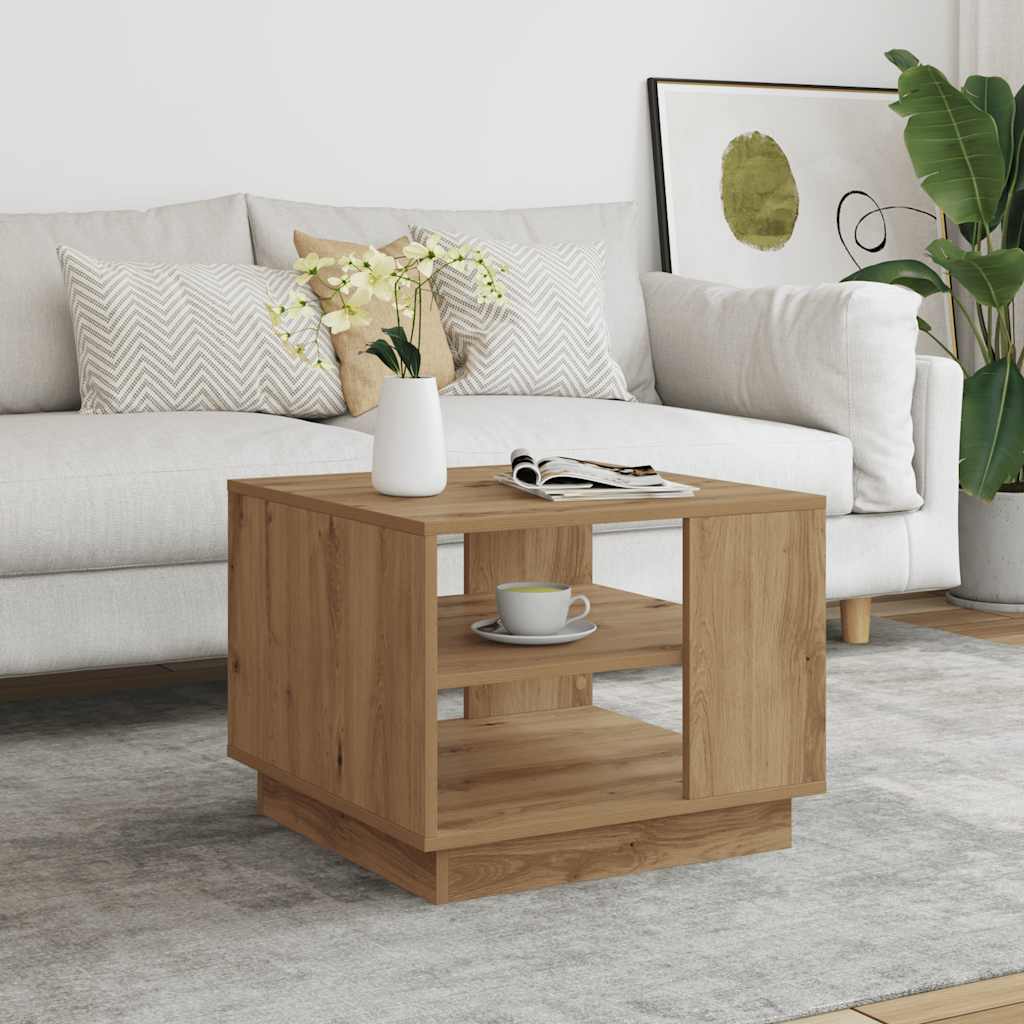 Table basse chêne artisanal 55x55x42 cm bois d'ingénierie - XIOS