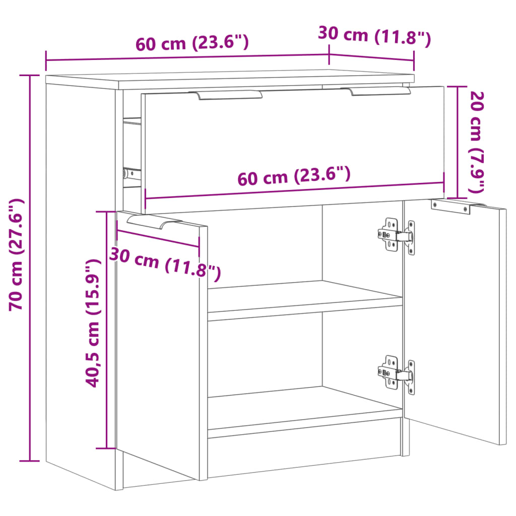 Buffet vieux bois 60x30x70 cm bois d'ingénierie - XIOS