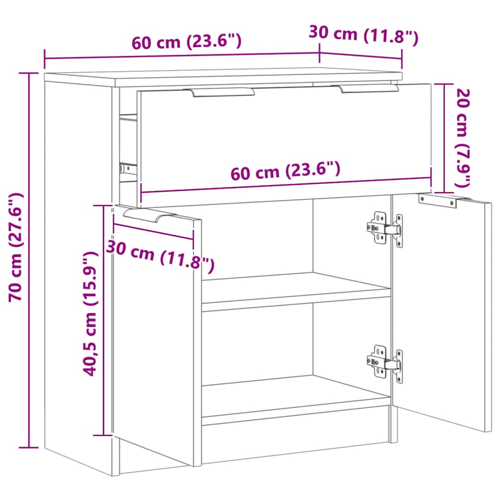 Buffet chêne artisanal 60x30x70 cm bois d'ingénierie - XIOS