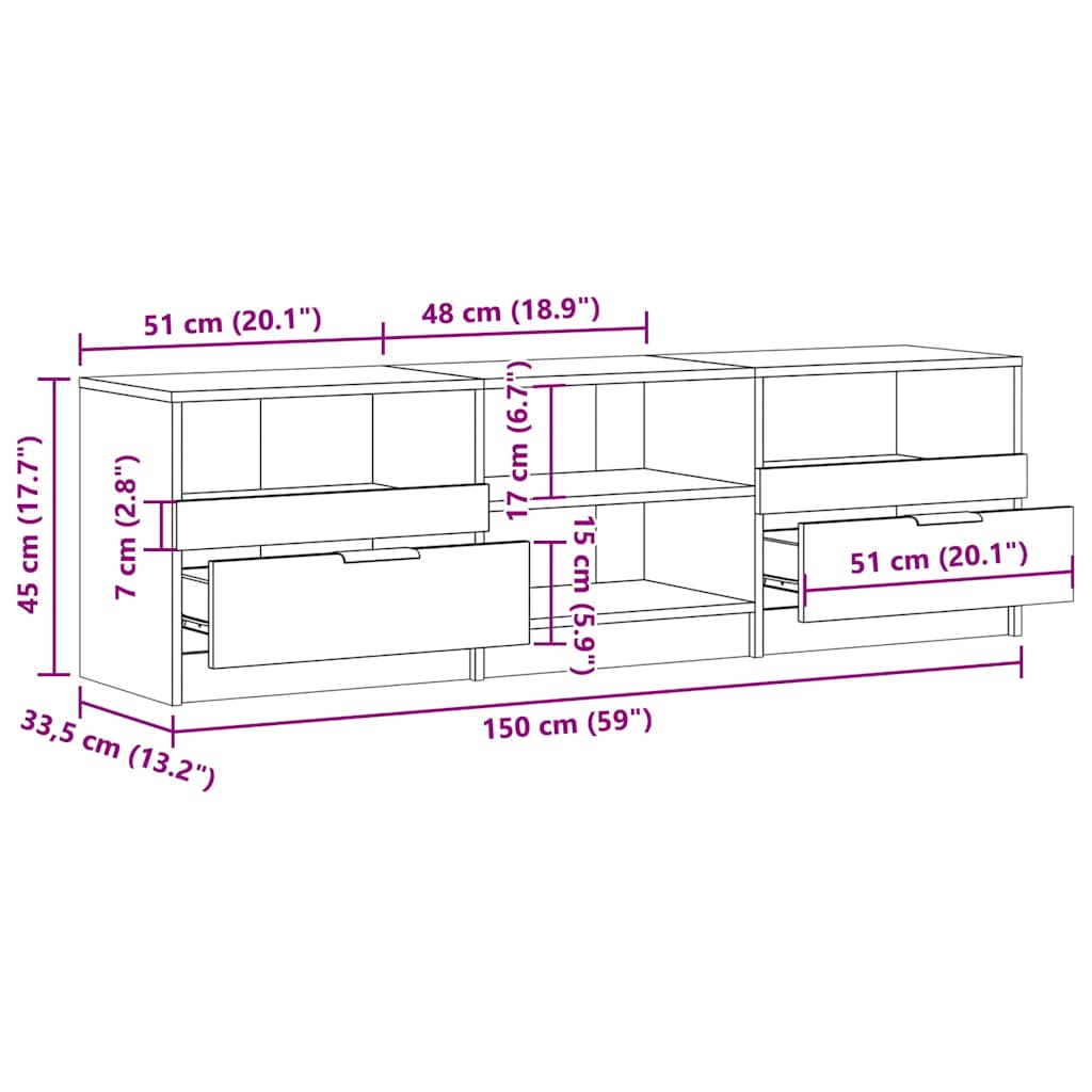 Meuble TV vieux bois 150x33,5x45 cm bois d'ingénierie - XIOS