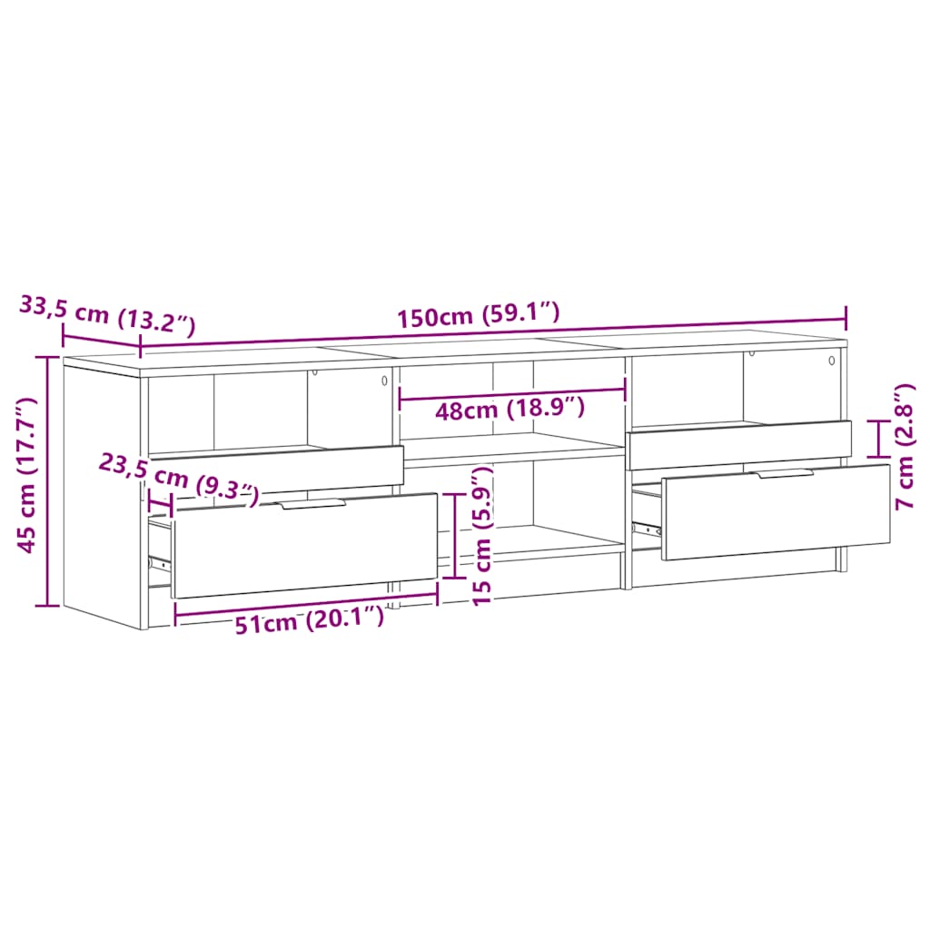 Meuble TV chêne artisanal 150x33,5x45 cm bois d'ingénierie - XIOS