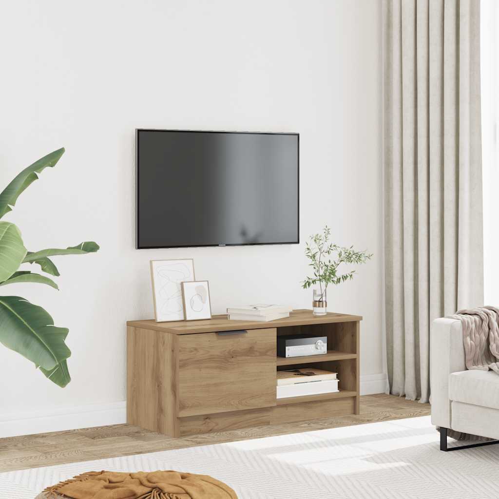 Meuble TV chêne artisanal 80x35x36,5 cm bois d'ingénierie - XIOS