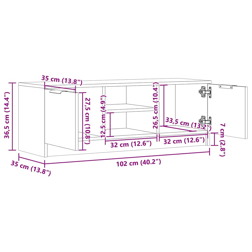Meuble TV vieux bois 102x35x36,5 cm bois d'ingénierie - XIOS