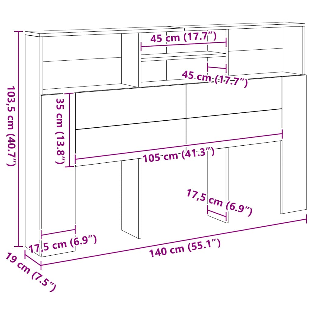 Armoire de tête de lit chêne artisanal 160x19x103,5 cm - XIOS