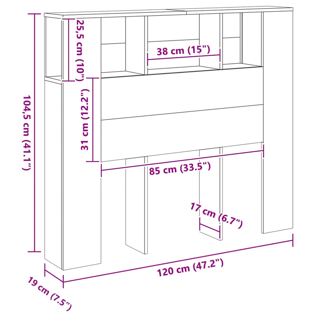 Armoire de tête de lit chêne artisanal 120x19x104,5 cm