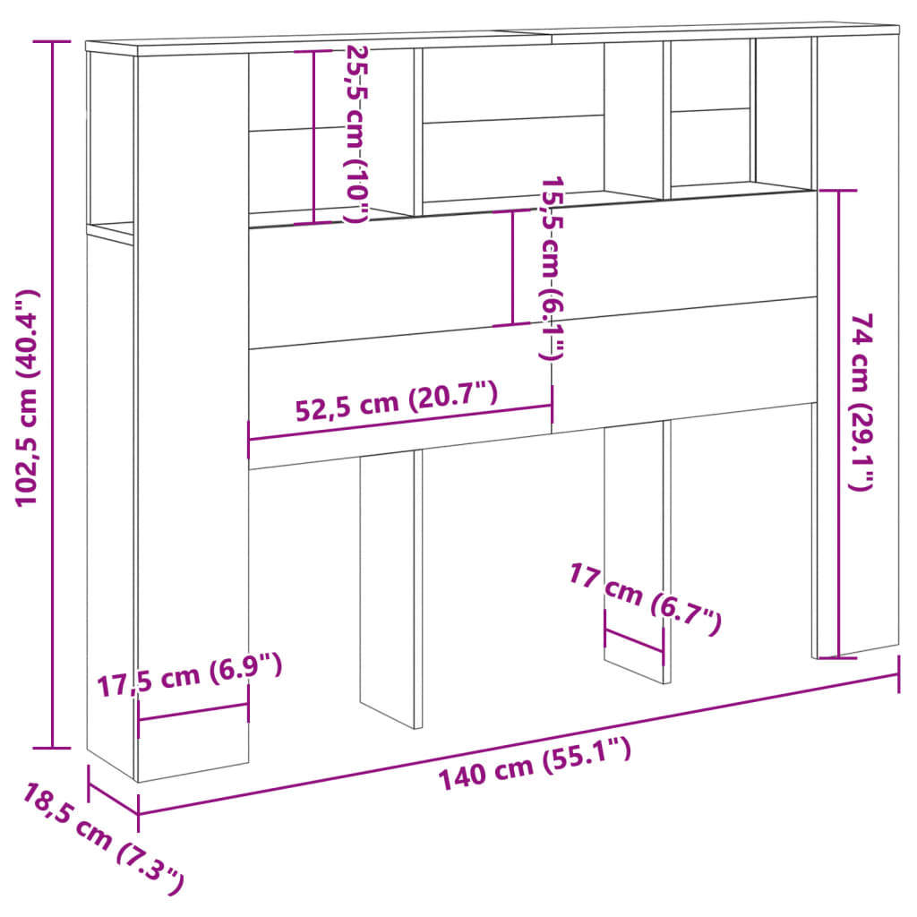 Armoire de tête de lit vieux bois 140x18,5x102,5 cm - XIOS