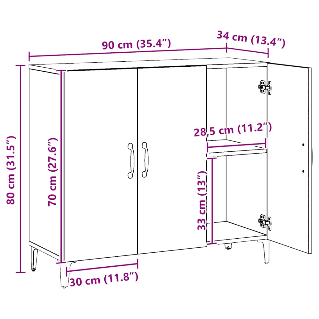 Buffet chêne artisanal 90x34x80 cm bois d'ingénierie - XIOS