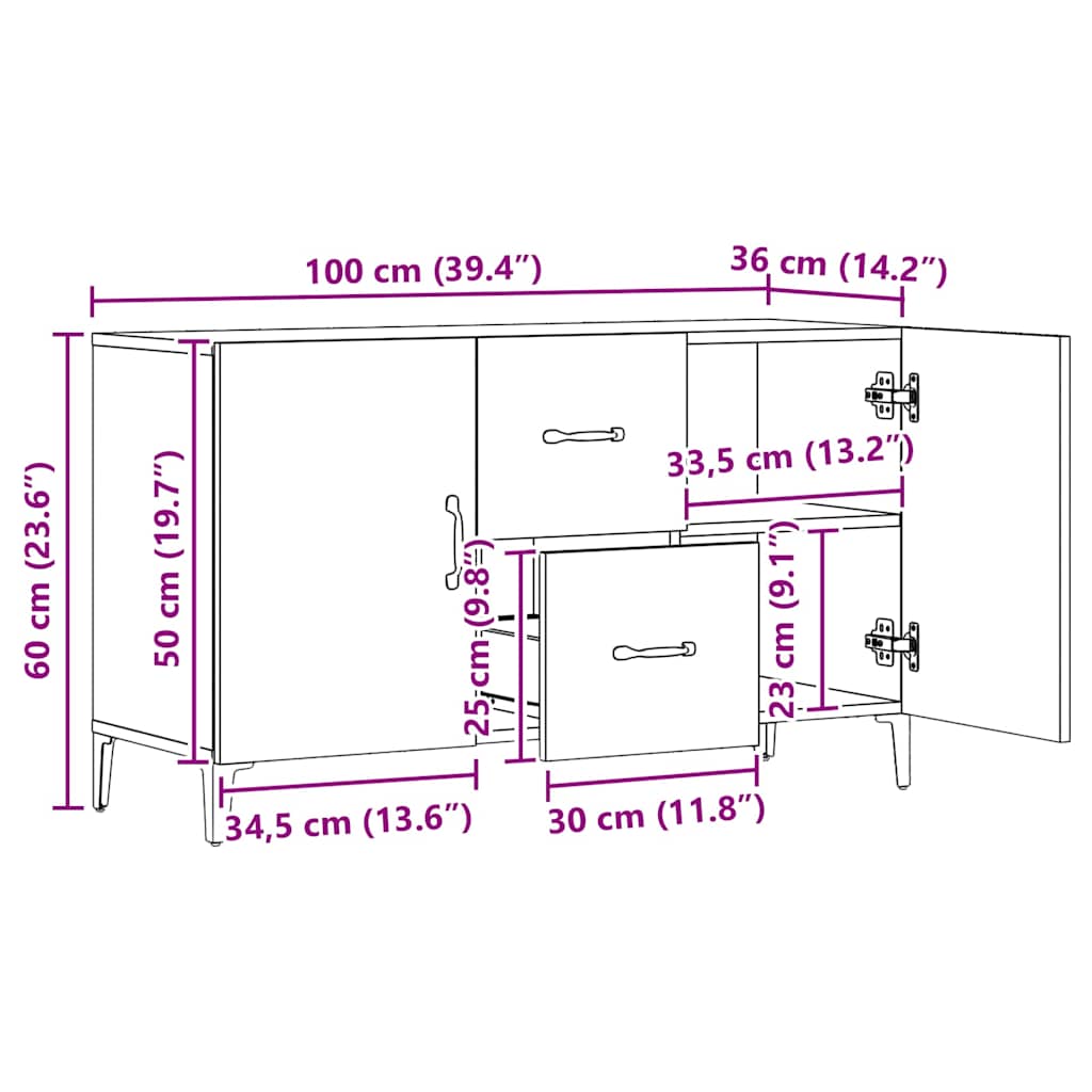 Buffet chêne artisanal 100x36x60 cm bois d'ingénierie - XIOS