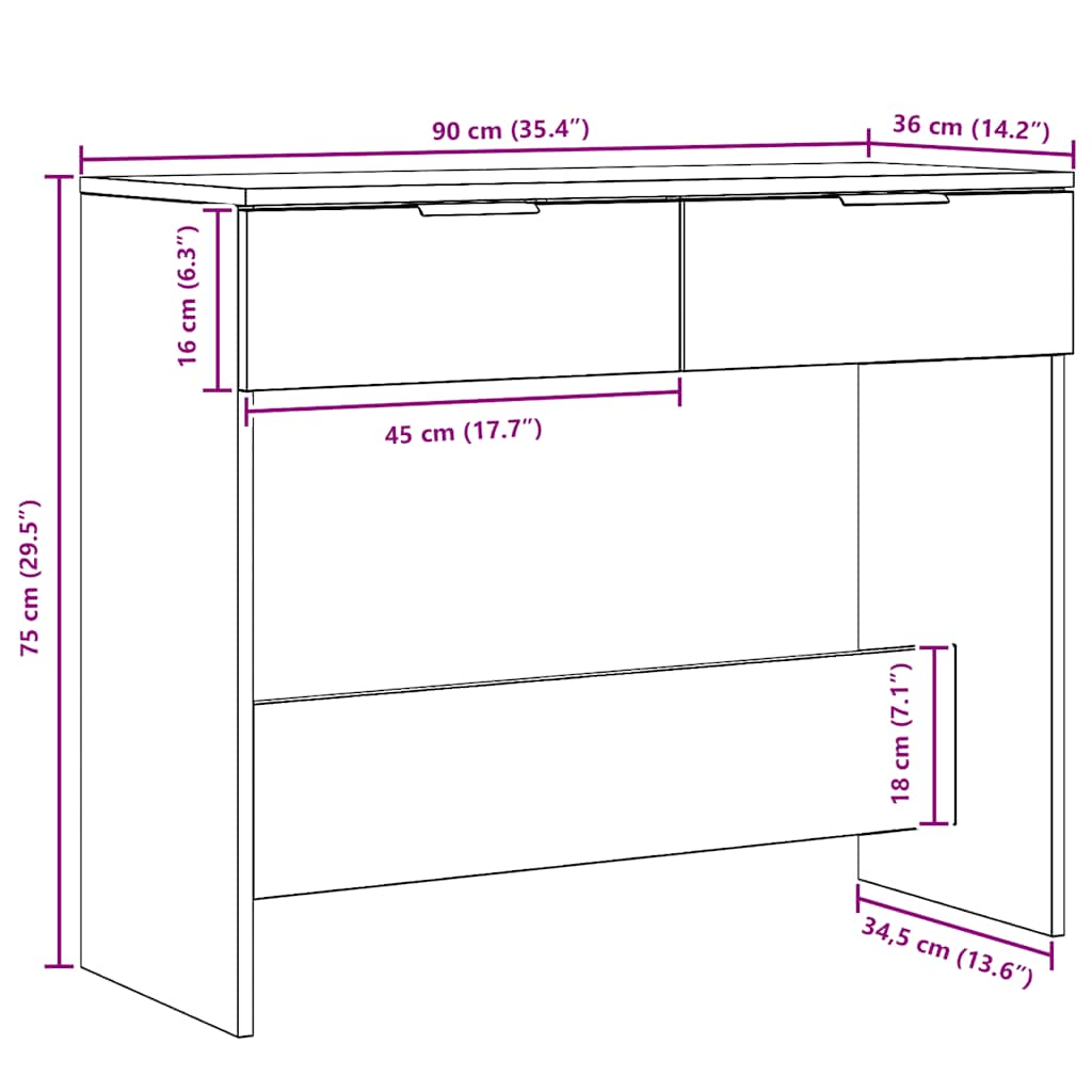 Table console chêne artisanal 90x36x75 cm bois d'ingénierie - XIOS