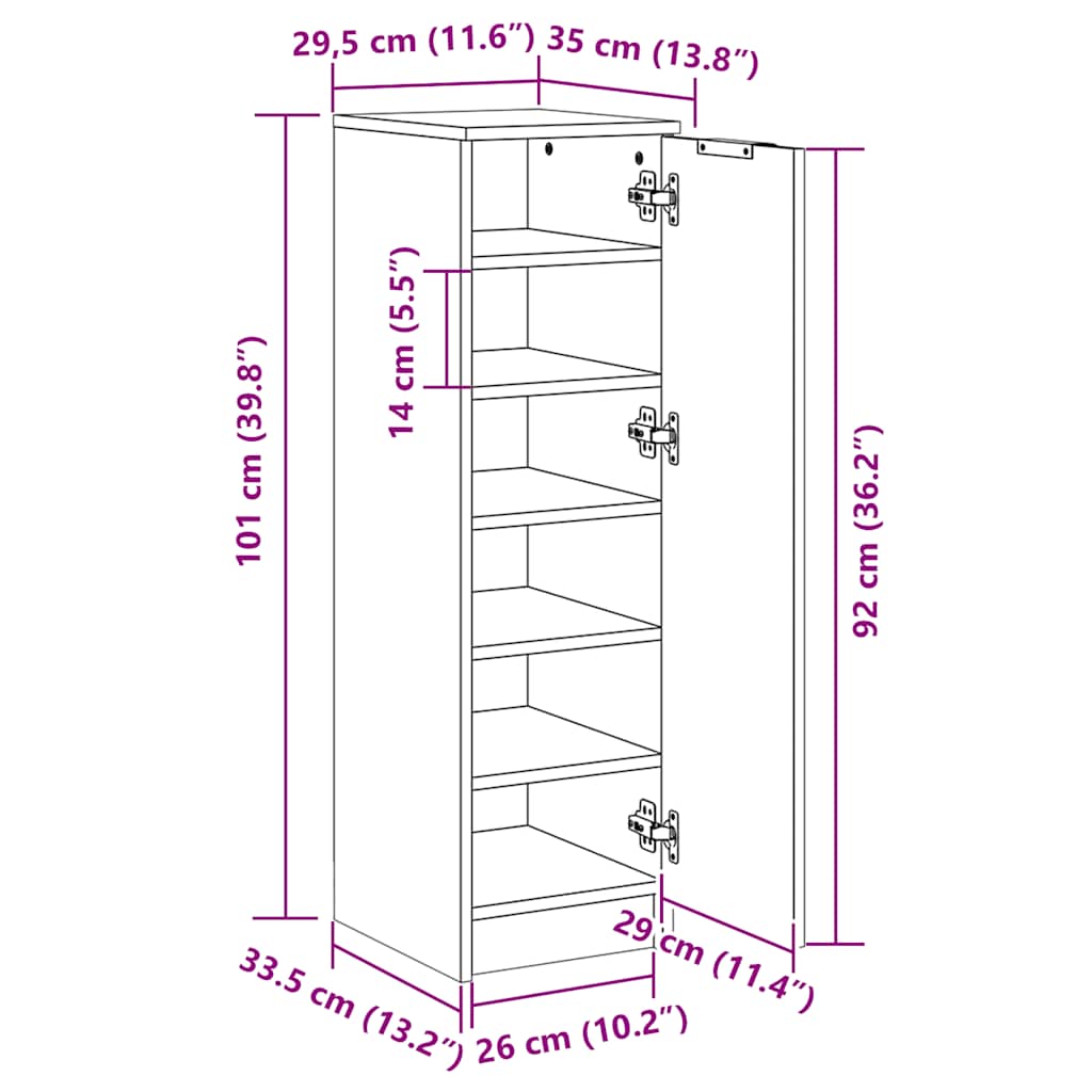 Armoire à chaussures vieux bois 29,5x35x100,5cm bois ingénierie - XIOS