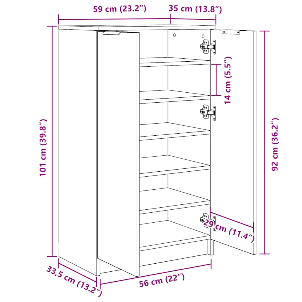 Armoire à chaussures vieux bois 59x35x100,5cm bois d'ingénierie - XIOS