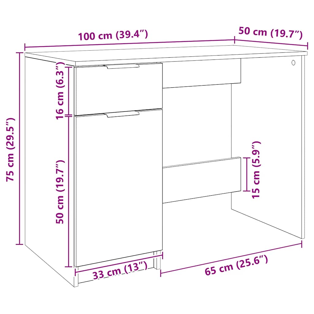 Bureau chêne artisanal 100x50x75 cm bois d'ingénierie - XIOS