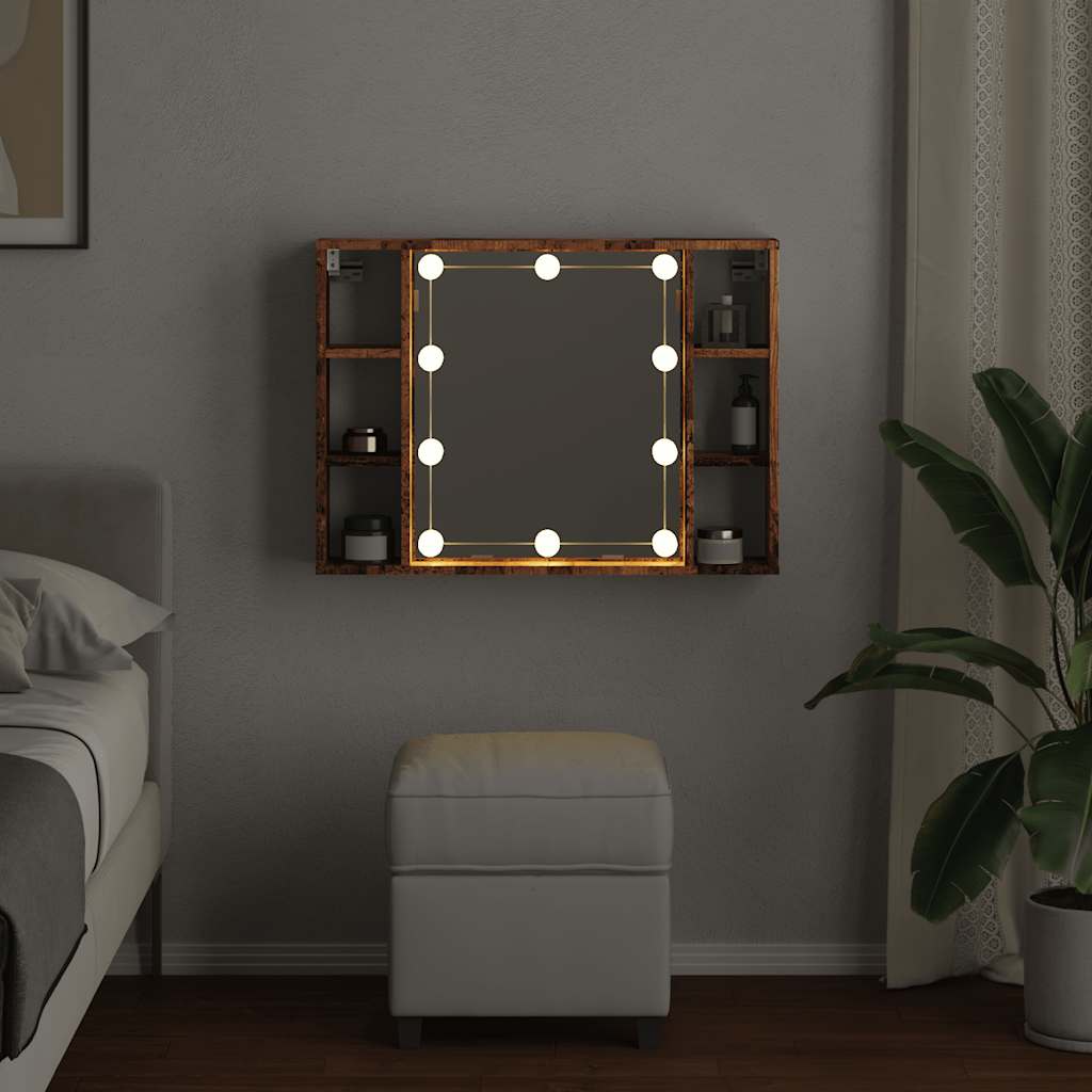 Armoire à miroir et LED vieux bois 76x15x55cm bois d'ingénierie - XIOS