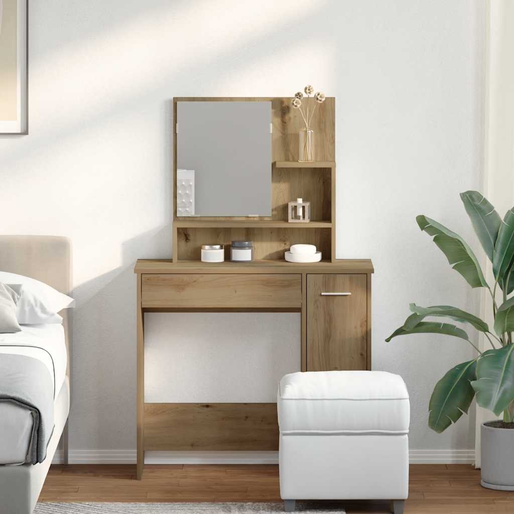 Coiffeuse avec miroir chêne artisanal 86,5x35x136 cm - XIOS