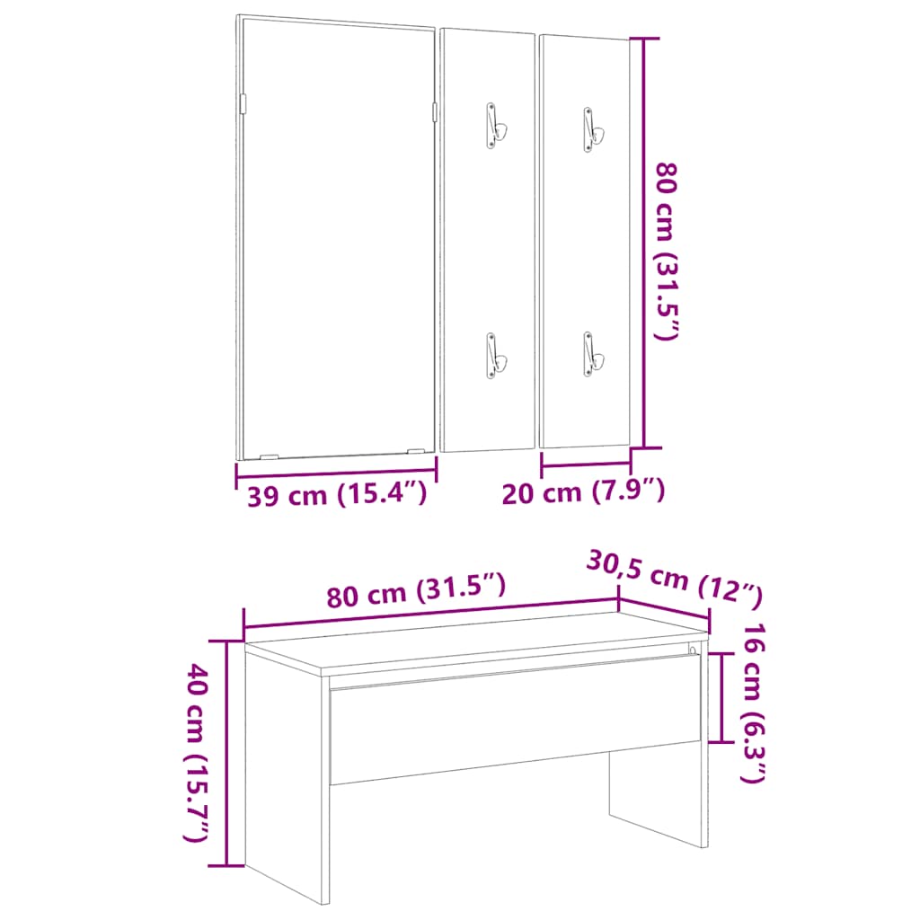Ensemble de meubles de couloir vieux bois bois d'ingénierie - XIOS