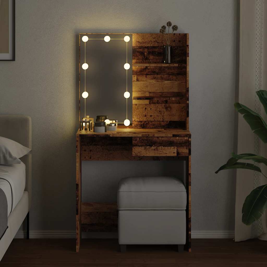 Coiffeuse avec LED vieux bois 74,5x40x141 cm - XIOS