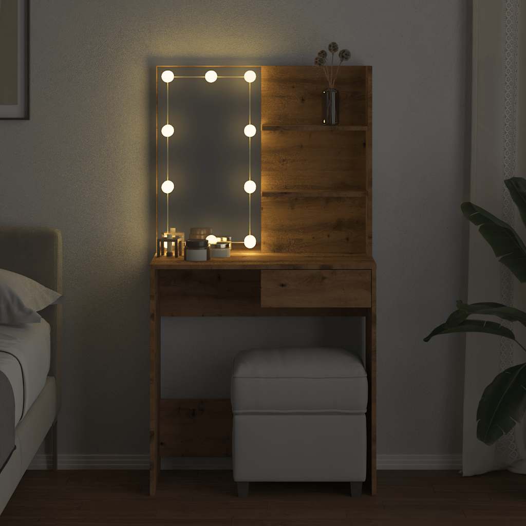 Coiffeuse avec LED chêne artisanal 74,5x40x141 cm - XIOS