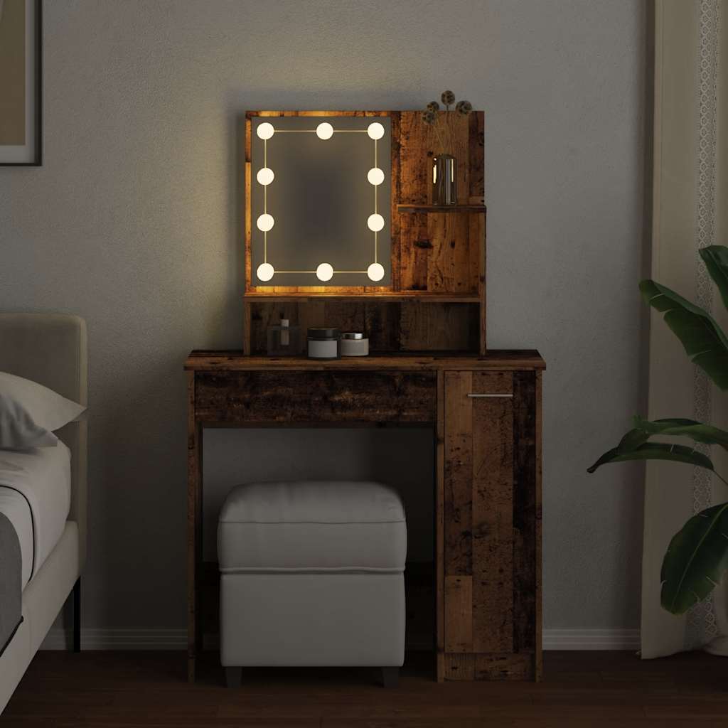 Coiffeuse avec LED vieux bois 86,5x35x136 cm - XIOS