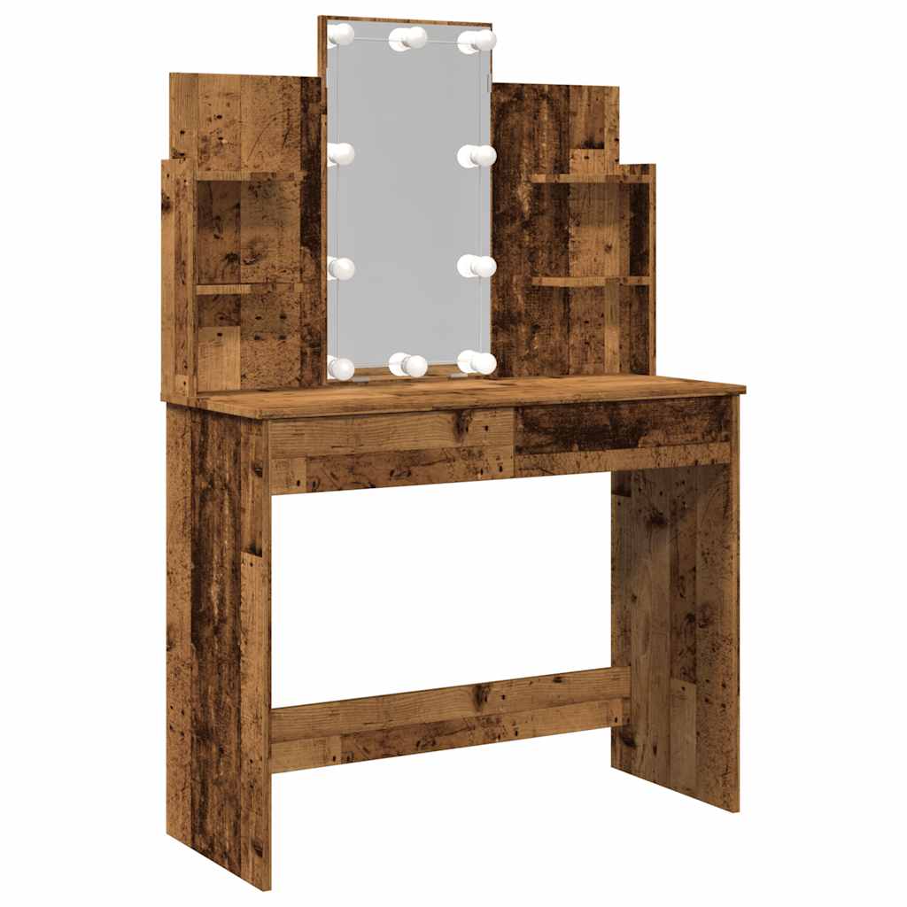 Coiffeuse avec lumières LED vieux bois 96x40x142 cm - XIOS