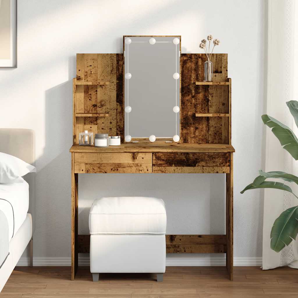 Coiffeuse avec lumières LED vieux bois 96x40x142 cm - XIOS
